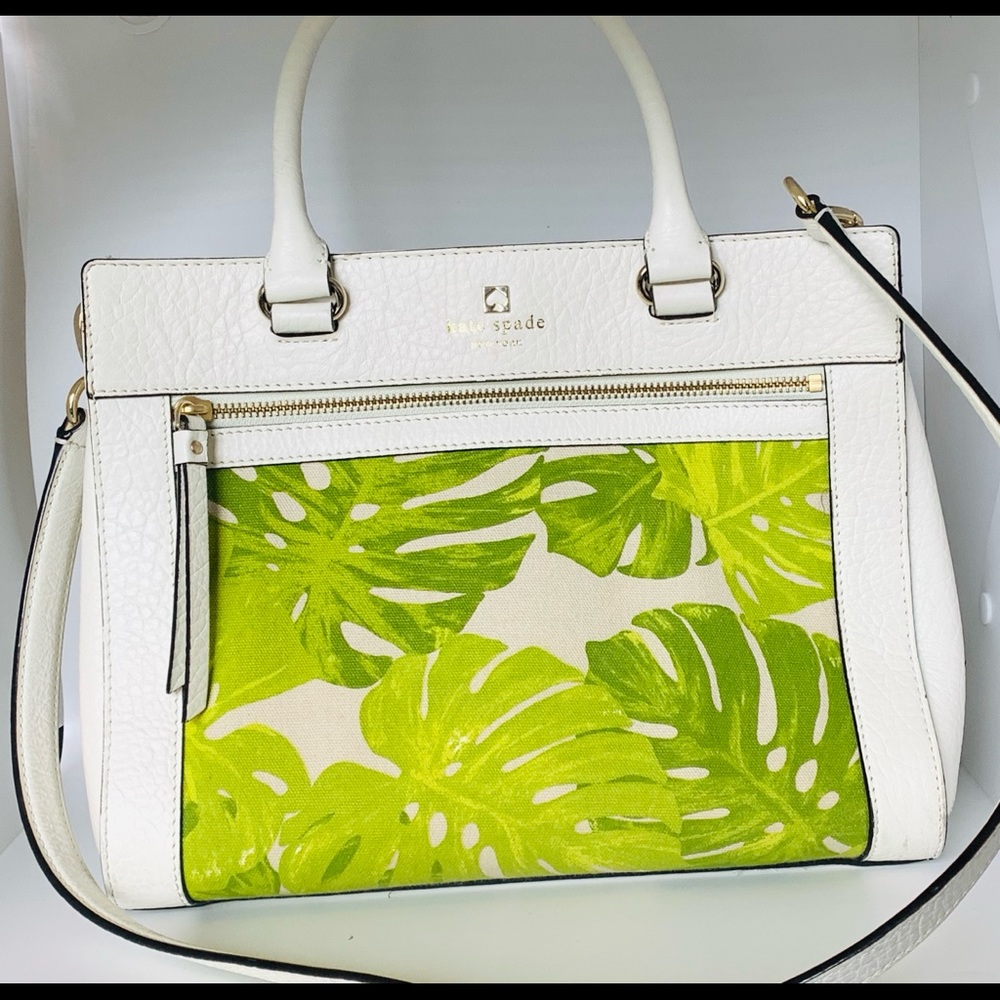 Kate spade perri lane white/palm leaf handbag